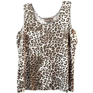 Chicos Animal Print Tank Top Size Large (2) Brown Tan Leopard Cheetah NWOT